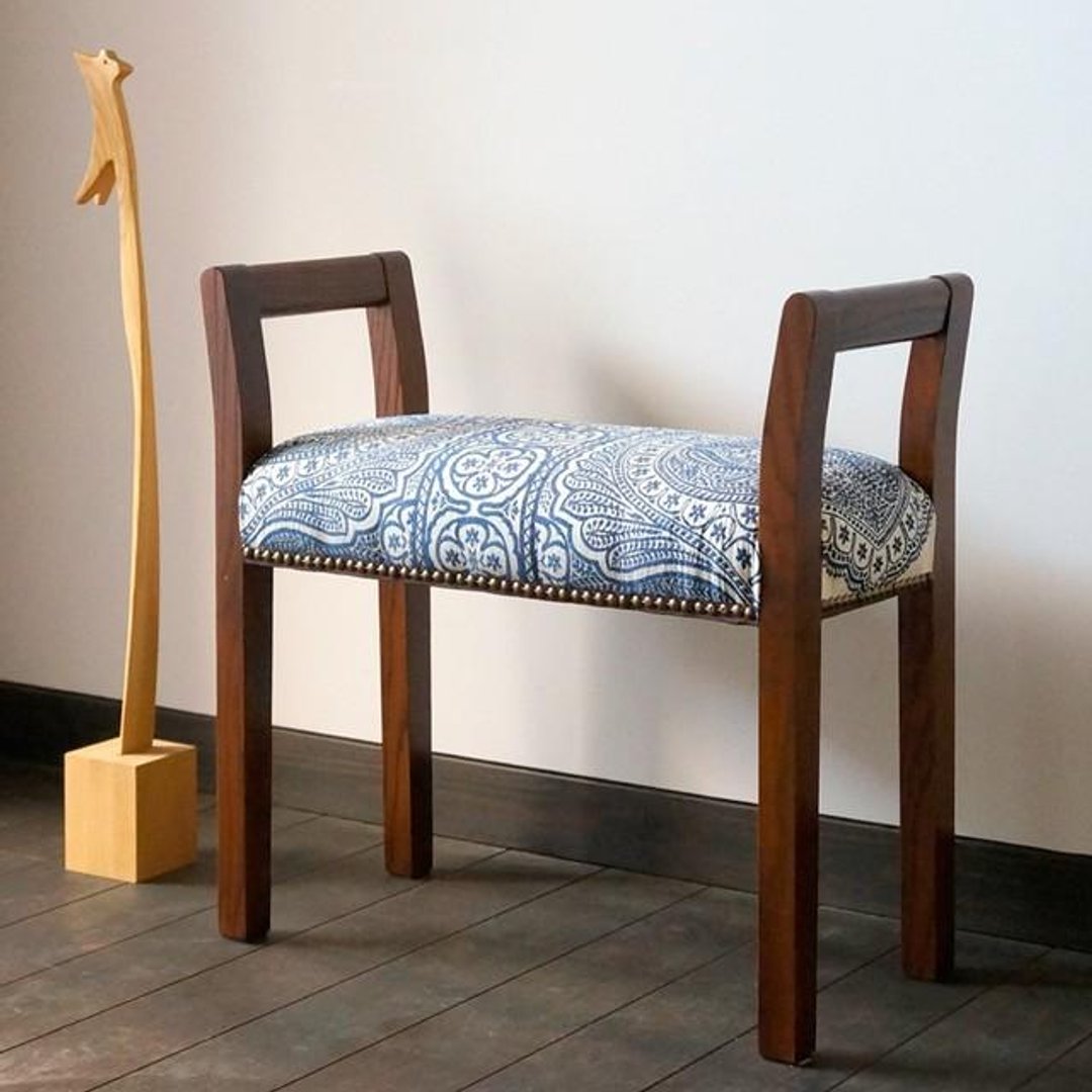 Entrance stool W-arm (Dark Brown × Azara) - 其他家具 - 木头 蓝色