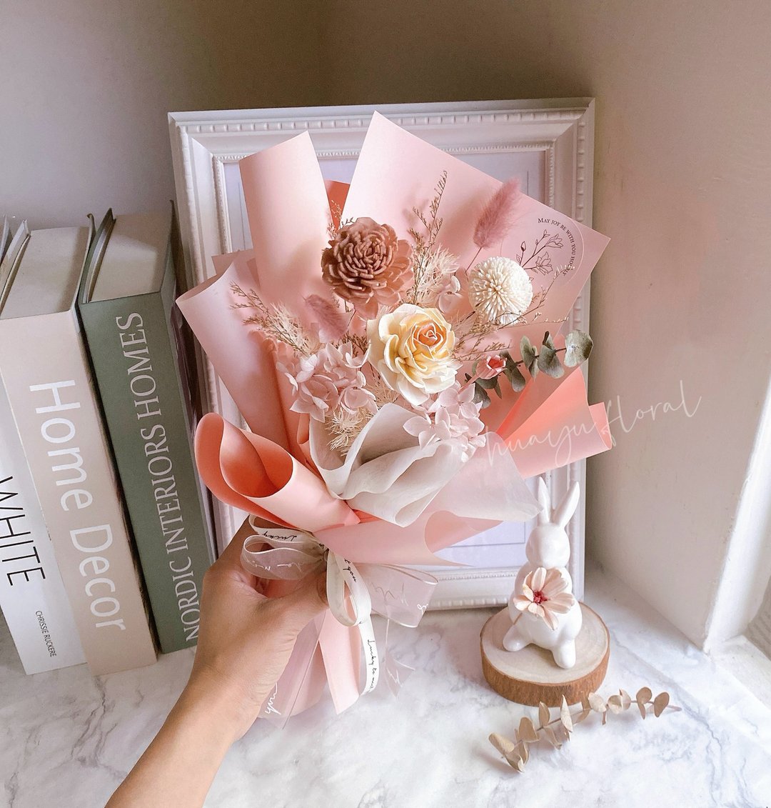 *玫瑰奶盖微甜*干燥花 永生花 索拉花 花束 生日 告白 情人节礼物 - 干燥花/捧花 - 植物．花 粉红色