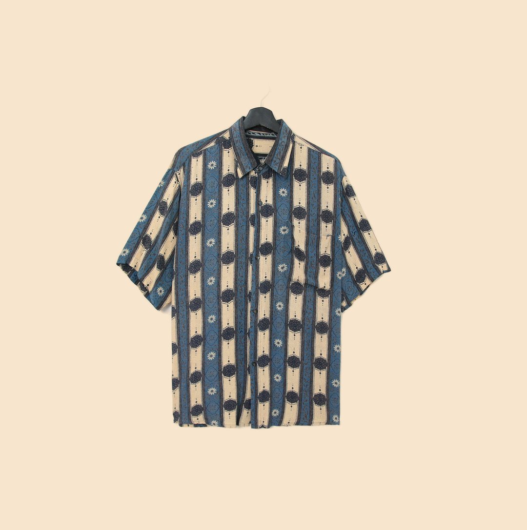 Back to Green-短袖花衬衫 复古民族 雏菊 ss-25 vintage shirt - 男装衬衫 - 棉 