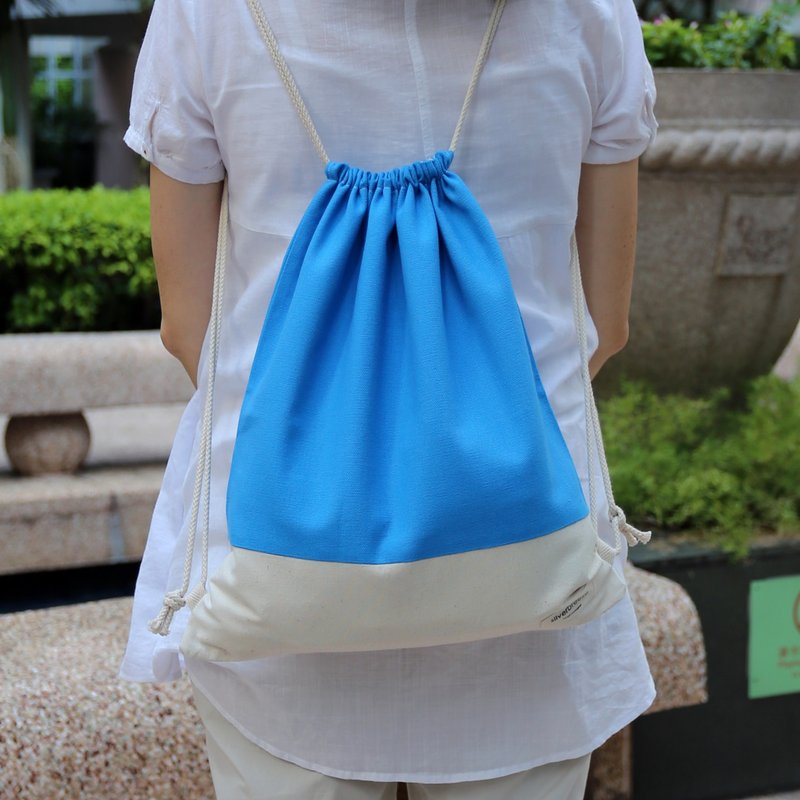 束口后背包/束绳包/束口袋 ~ 天蓝(B28) - 束口袋双肩包 - 棉．麻 蓝色