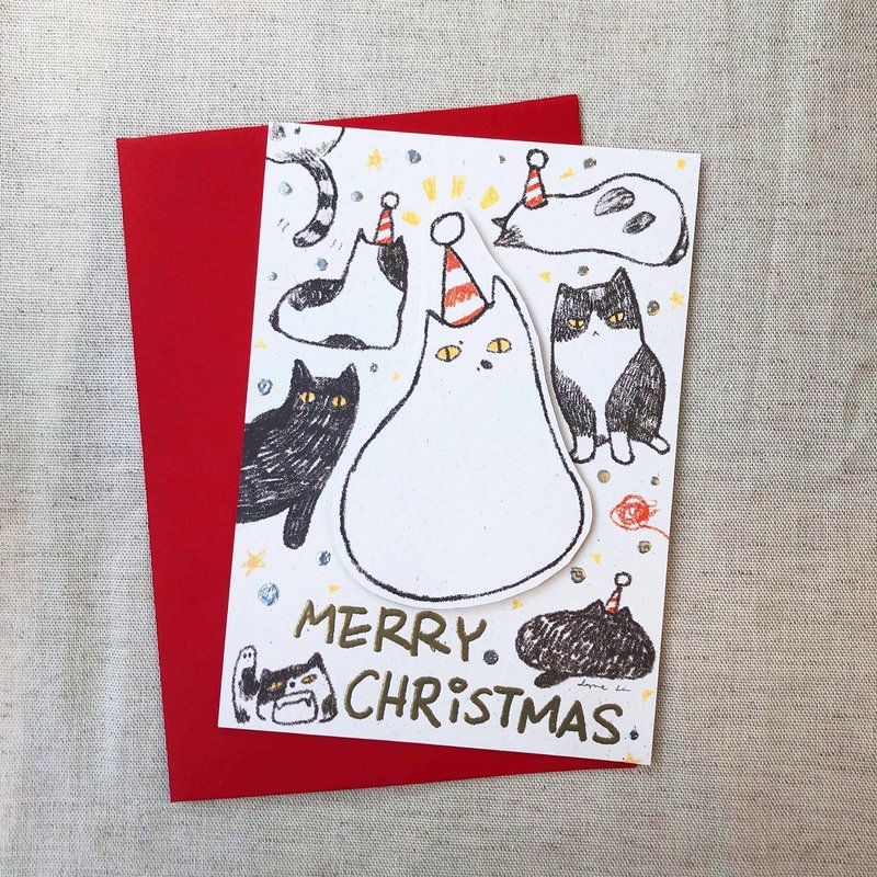 【MiKaLa】肥猫圣诞总动员 - 手写烫金立体卡片 - 卡片/明信片 - 纸 