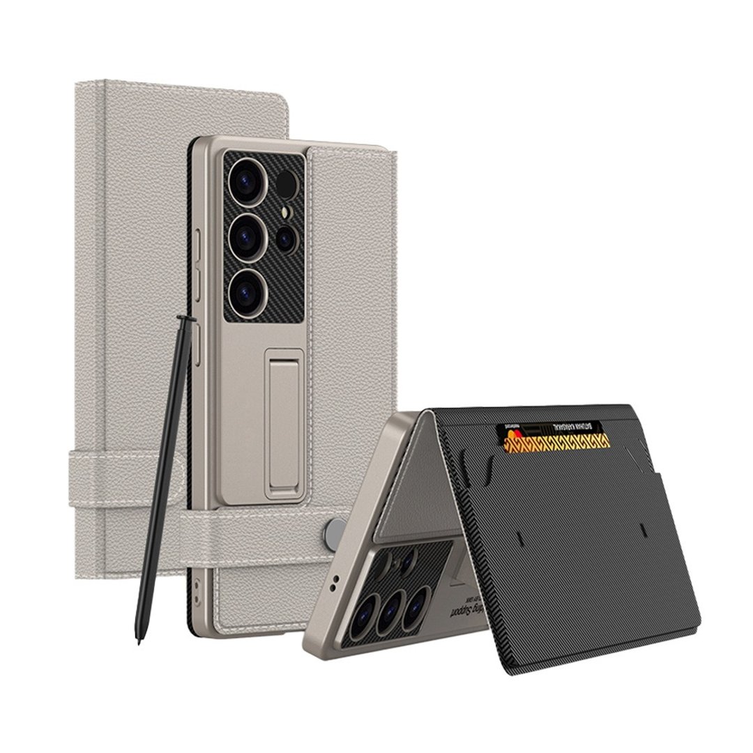 CASE SHOP Samsung S25/S25+/S25 Ultra 支架站立侧掀皮套-钛灰 - 手机壳/手机套 - 人造皮革 卡其色