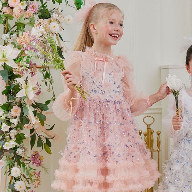 Peony 礼服 - 杏粉色 - 长袖版 - 童装礼服/连衣裙 - 其他材质 粉红色