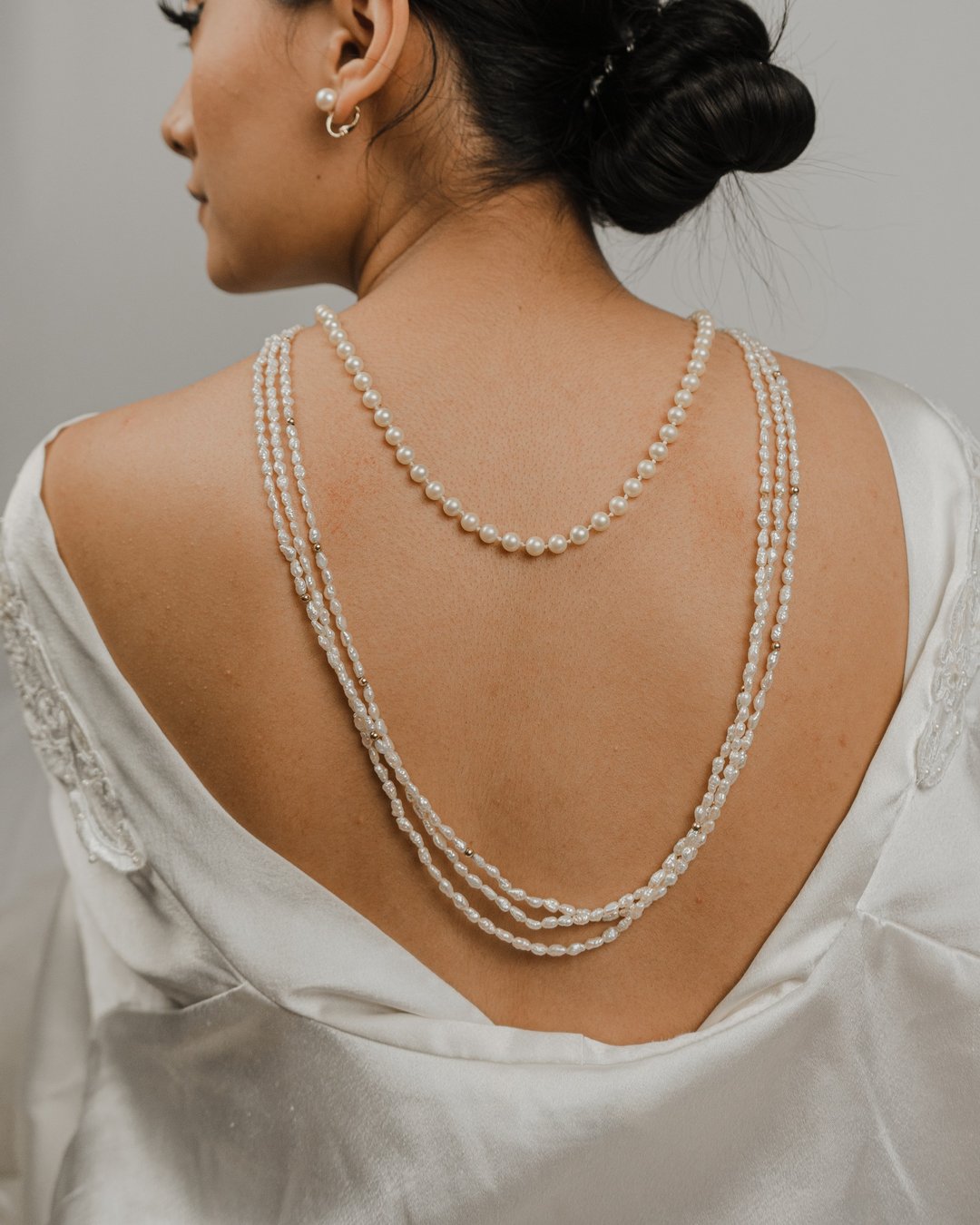 Vintage Three Strand Long String Pearl Necklace - 项链 - 珍珠 白色
