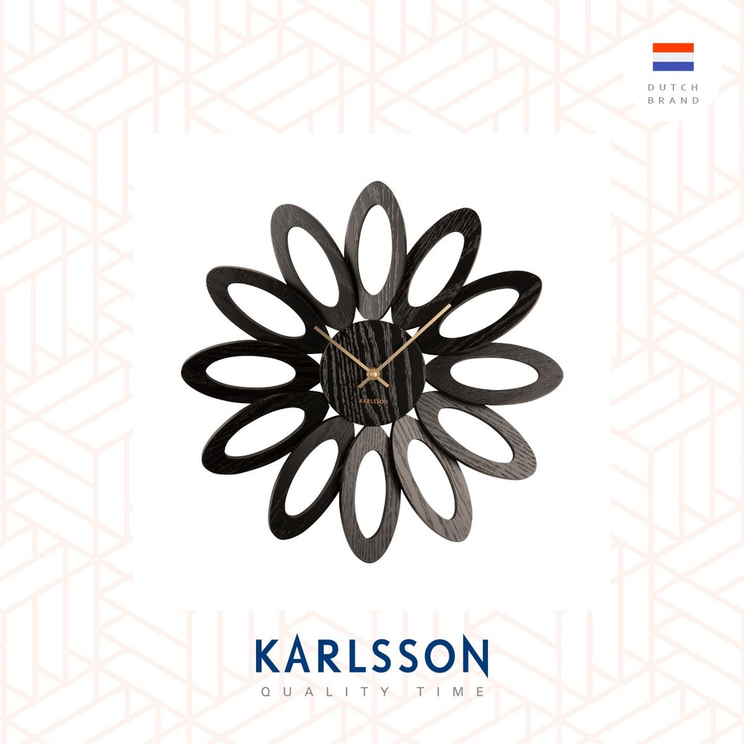 荷兰 Karlsson, Wall clock 40cm Fiore wood veneer black - 时钟/闹钟 - 木头 黑色