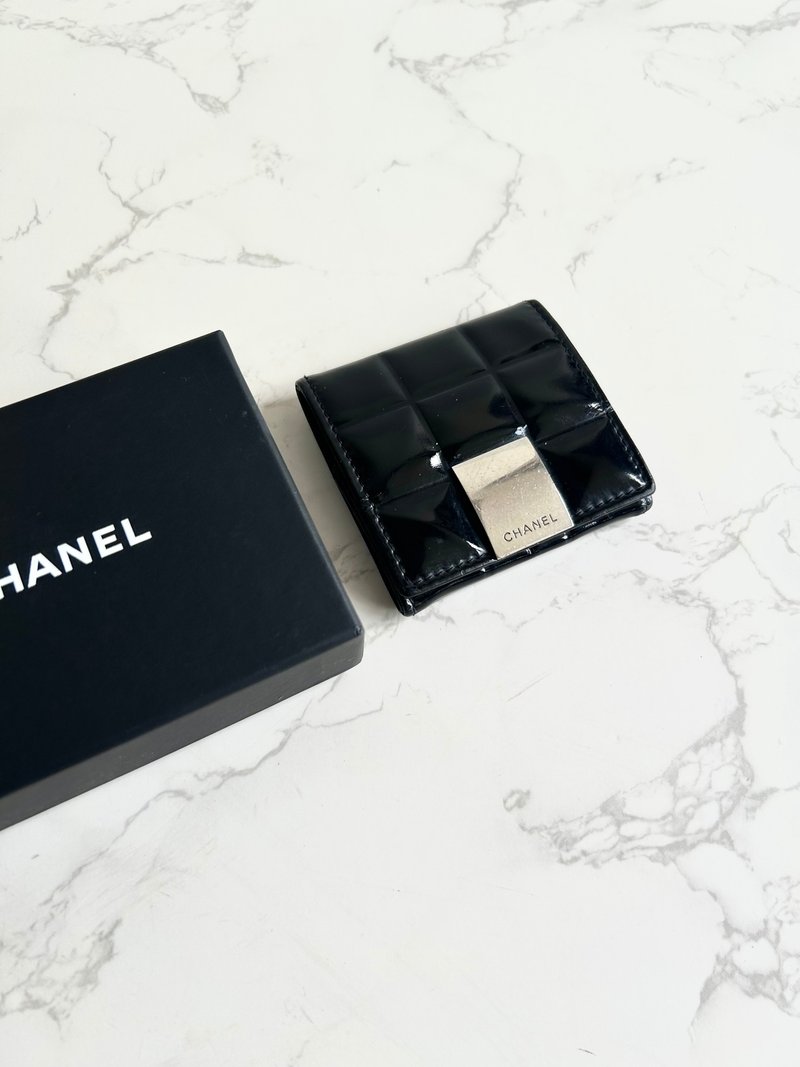 绝版古董包 Chanel黑色冰格小钱包 零钱包 收纳包 中古包 二手包 - 侧背包/斜挎包 - 真皮 黑色