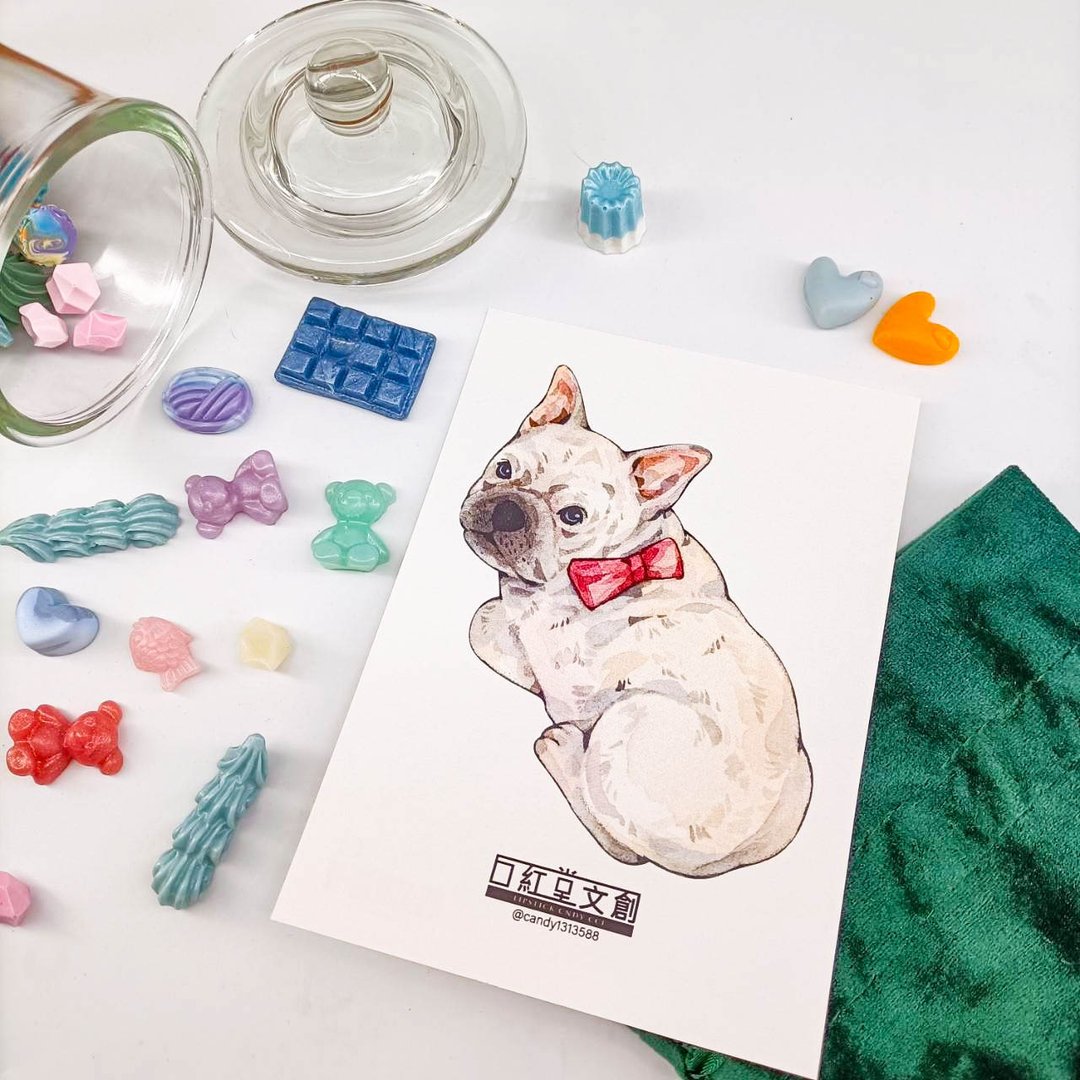 KR474_口紅堂明信片_法國鬥牛犬1_candy1313588 postcard - 卡片/明信片 - 纸 多色