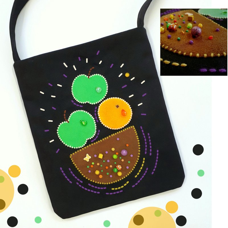 手工刺绣托特包，14 盎司帆布材质，设计独特抢眼，尺寸 12x14 英寸。 - 手提包/手提袋 - 其他材质 黑色