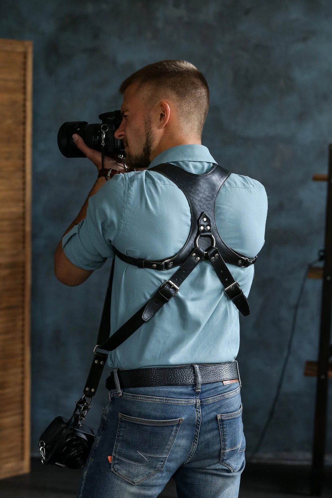 Camera Harness, Dual Camera Strap, Camera Strap, Dual Camera Harness, Leather Ca - 皮带/腰带 - 真皮 黑色