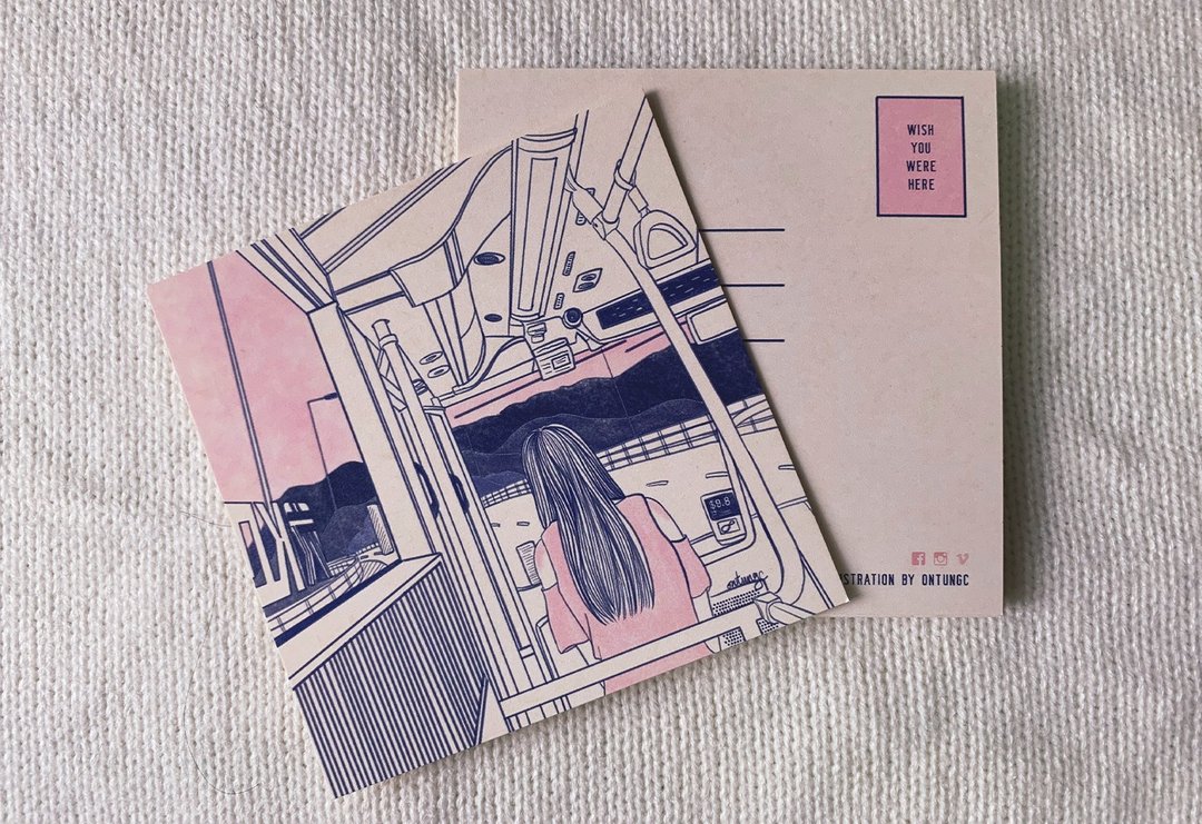 游巴士河 / 明信片 - 卡片/明信片 - 纸 粉红色