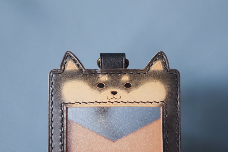 黑柴 柴犬  真皮证件套/识别证卡套 附挂绳 可伸缩 定制化礼物 - 证件套/卡套 - 真皮 黑色