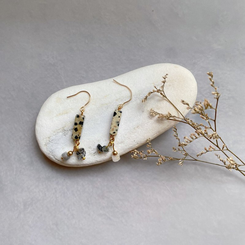 14K包金矿石耳环_斑点石 14KGF earrings - 耳环/耳夹 - 水晶 咖啡色