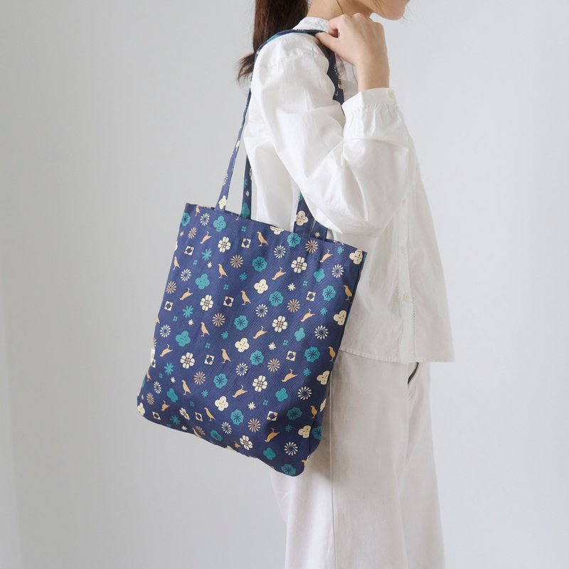 圆角方形购物袋/经典花色/沉稳蓝/经典新色IV - 侧背包/斜挎包 - 棉．麻 蓝色