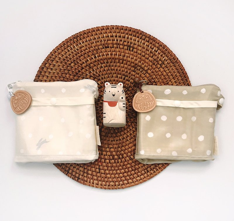 珍珠奶茶  有机棉二重纱 手作幼稚园托药袋 (真皮客制名字) - 妈妈包 - 棉．麻 卡其色