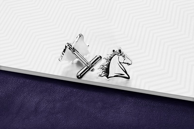动物袖扣 - 马袖扣 - 新郎袖扣 - 银色袖扣 - 袖扣钉字母 - 袖扣 - 纯银 银色