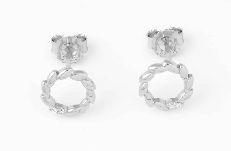 锆石 | 925 纯银麦子冠镶嵌皓石耳钉 - 耳环/耳夹 - 纯银 