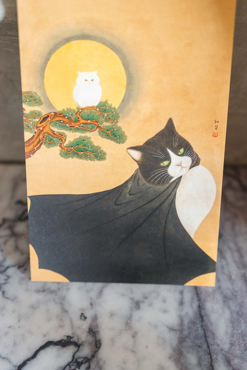 拯救地球的猫咪蝙蝠侠英雄。韩国艺术家猫咪明信片　黑白猫系列 - 卡片/明信片 - 纸 