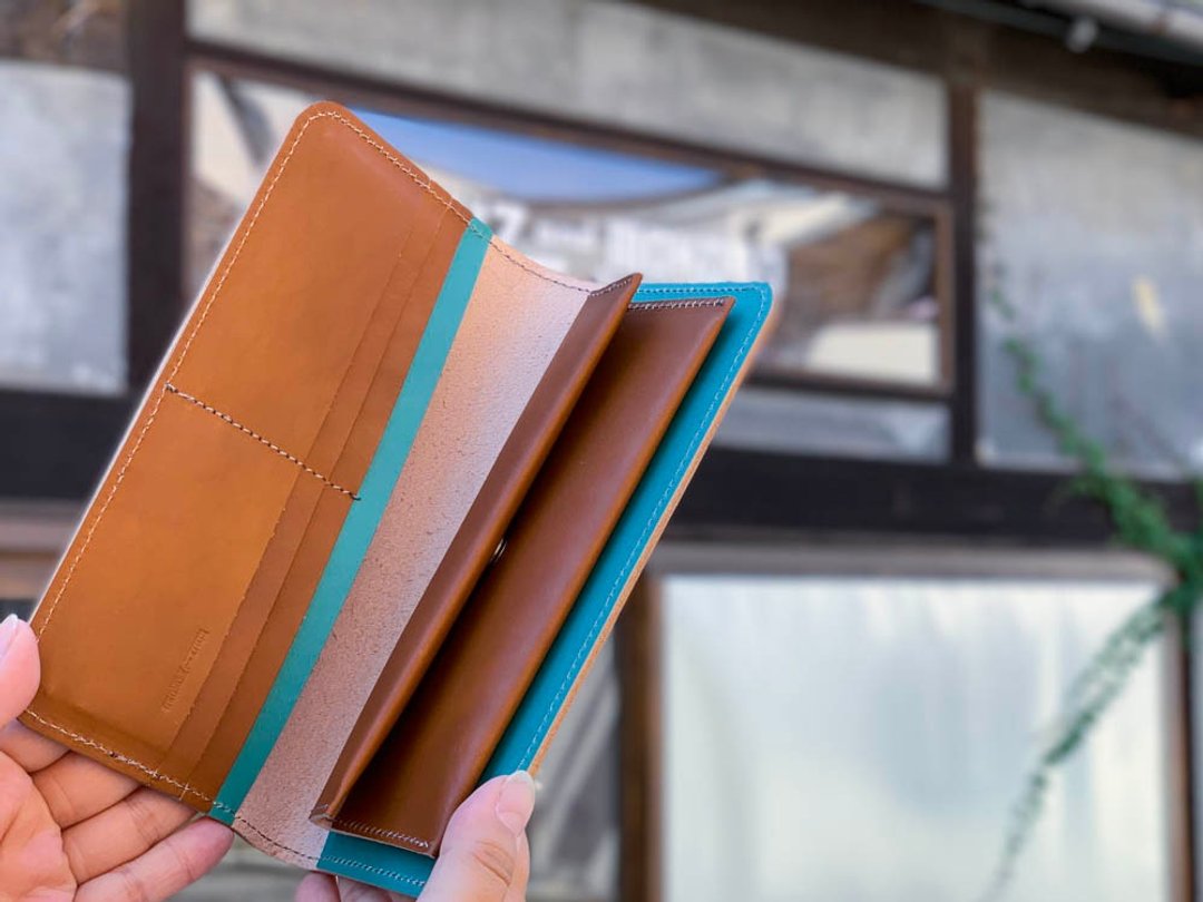 LONG Refreshing chocolate mint and Kyun long flat wallet Plump coin purse LFW-TTTBB-H - 皮夹/钱包 - 真皮 蓝色