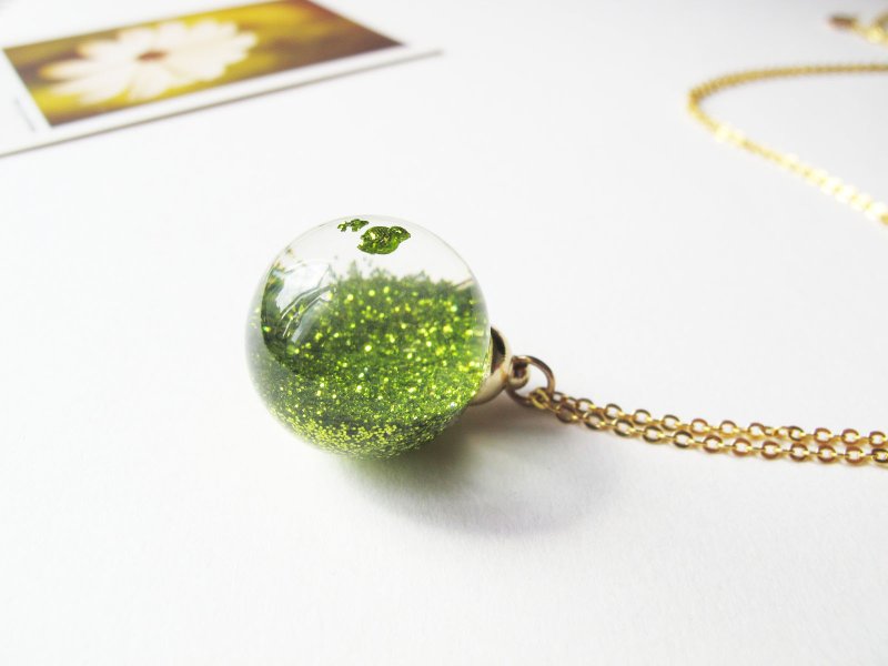 ＊Rosy Garden＊青苹果绿色亮粉流动亮片流动水晶玻璃球项链 - 颈链 - 玻璃 绿色