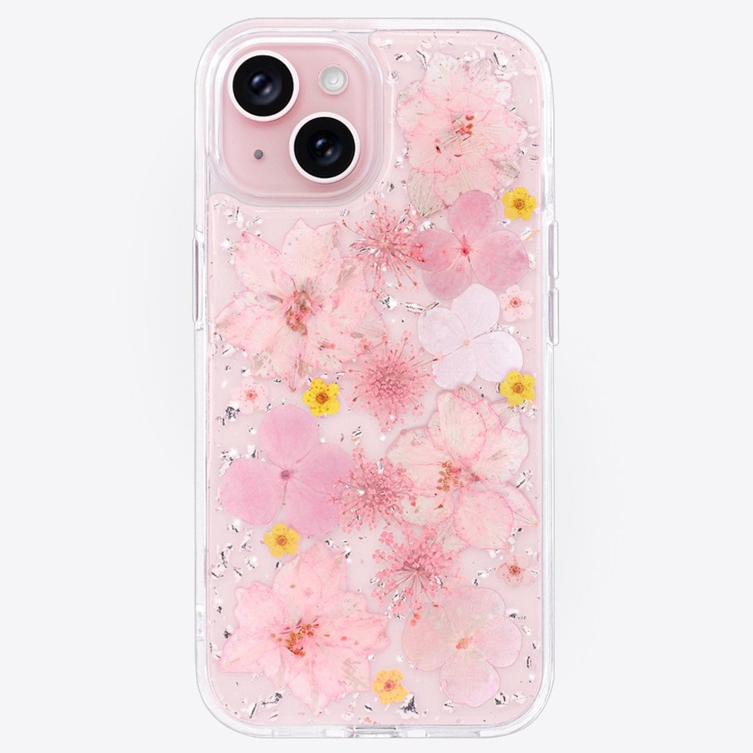 永生花手机壳 初雪粉樱 iPhone 15 14 13 Pro Max 可定制化姓名 - 手机壳/手机套 - 植物．花 透明