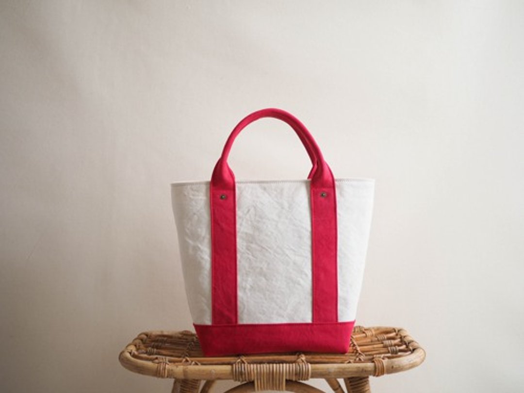 [ARMY DUCK] Tote bag with lid (Kinari x Red) - 手提包/手提袋 - 棉 