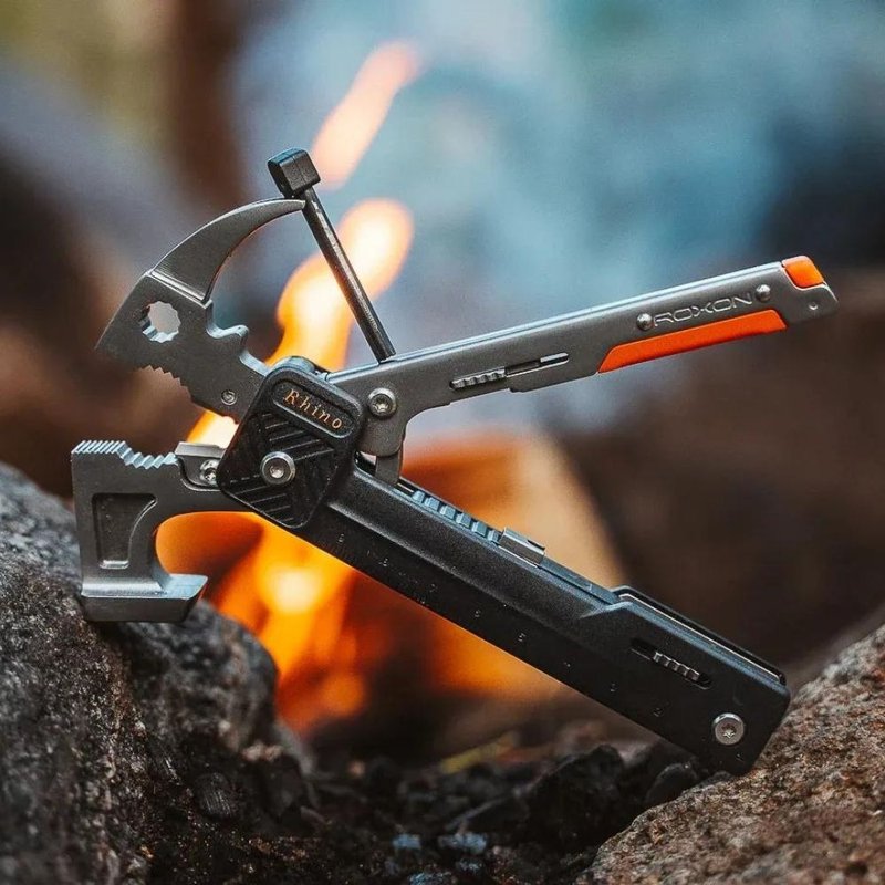 【17合1多功能露营锤】犀牛槌 工具钳 打火石生火 开罐器 收纳袋 - 露营用品 - 不锈钢 