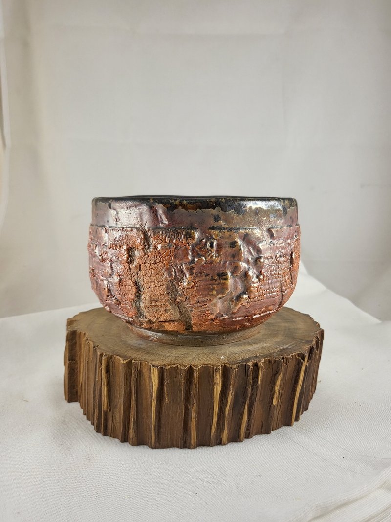 爆裂纹柴烧七日烧日式茶碗 - 茶具/茶杯 - 陶 咖啡色