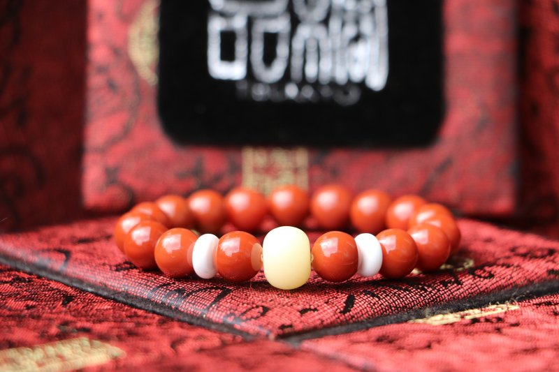 精品南红玛瑙9.3-9.5mm圆珠 满色满肉柿子红 手链手珠手串手创 串 - 手链/手环 - 宝石 