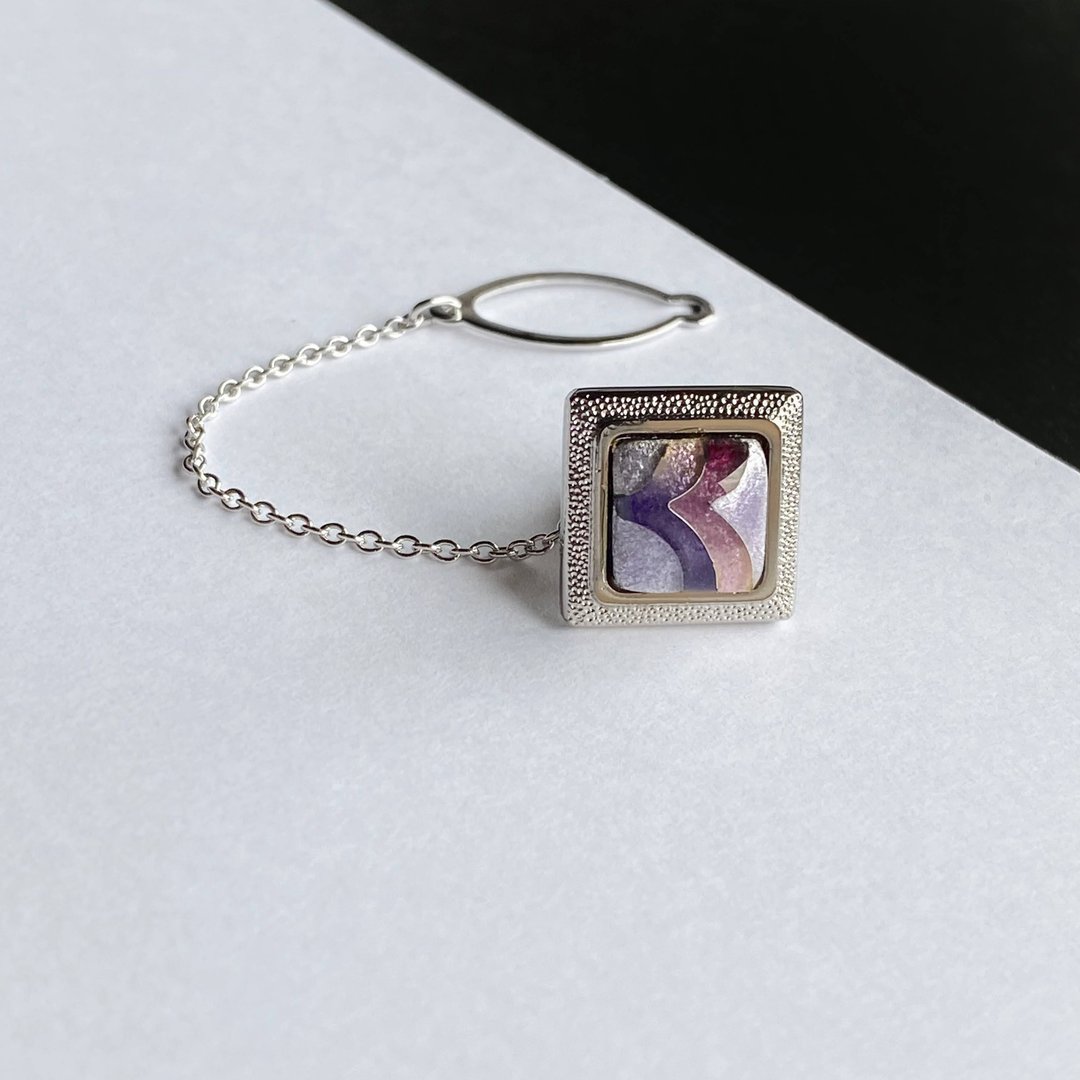 Feather [Amethyst] Cloisonne Tie Tack Lapel Pin Pure Silver Wired Cloisonne - 领带/领带夹 - 其他材质 紫色
