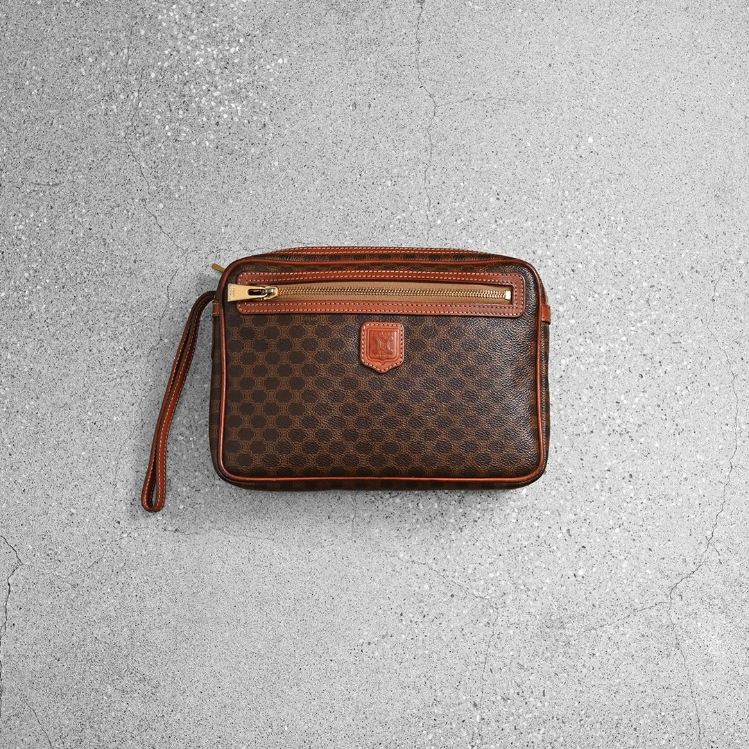 Celine 古董手拿包 / 二手精品、古董精品、古董包、台北古董包 - 手拿包 - 棉．麻 咖啡色