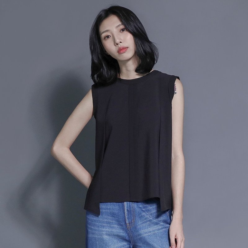 SU:MI said Midnight 子夜双褶背心_7SF114_黑 - 女装上衣 - 棉．麻 黑色