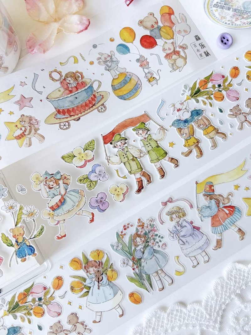 森樂隊 花と音の パレード PET 和紙膠帶 (kiss-cut) - 纸胶带 - 其他材质 多色