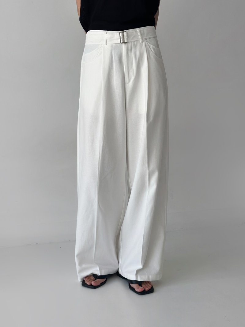 极简鬆弛感 天丝白西裤 慵懒长裤 - 中性裤装 - 其他材质 白色