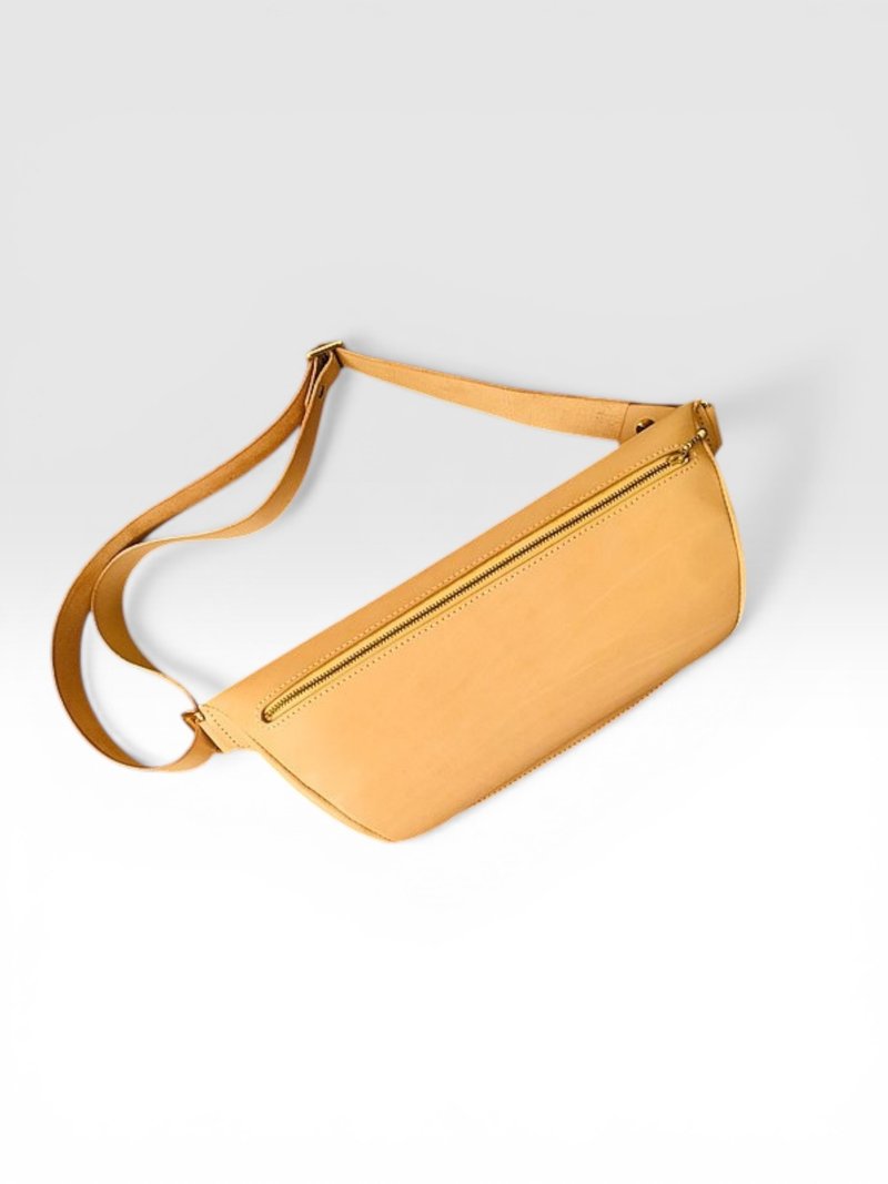 牛皮斜肩腰包 (含背带) - 侧背包/斜挎包 - 真皮 卡其色