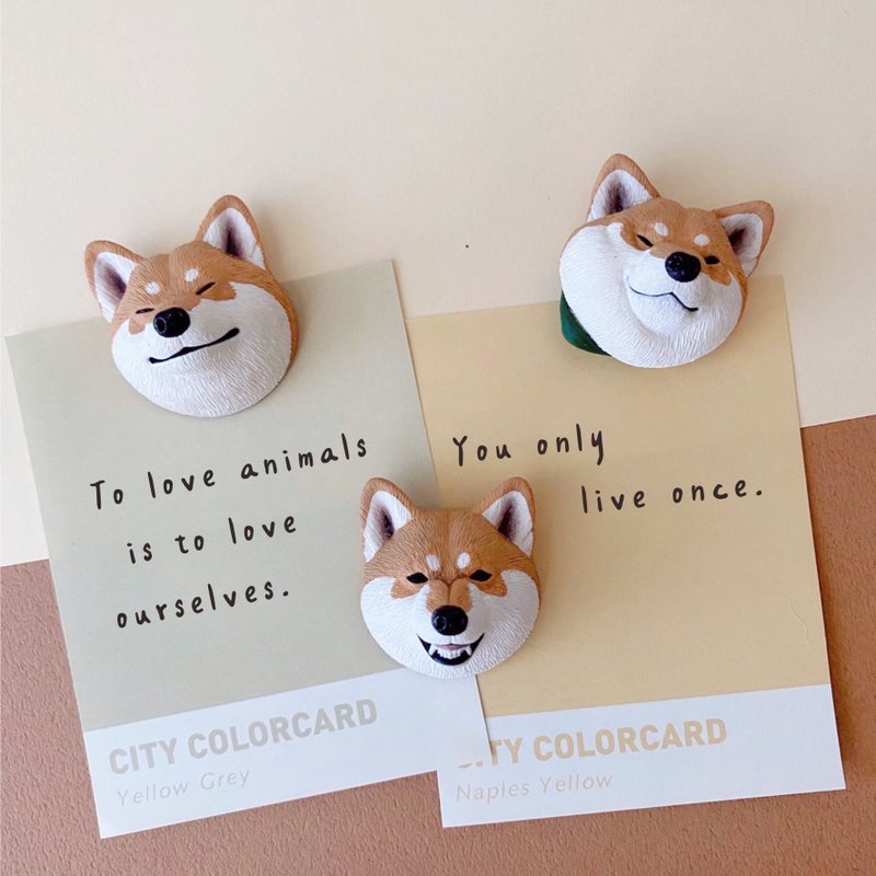 柴犬磁铁  狗头磁铁  造型磁铁 办公室疗愈小物 - 冰箱贴/磁贴 - 树脂 咖啡色