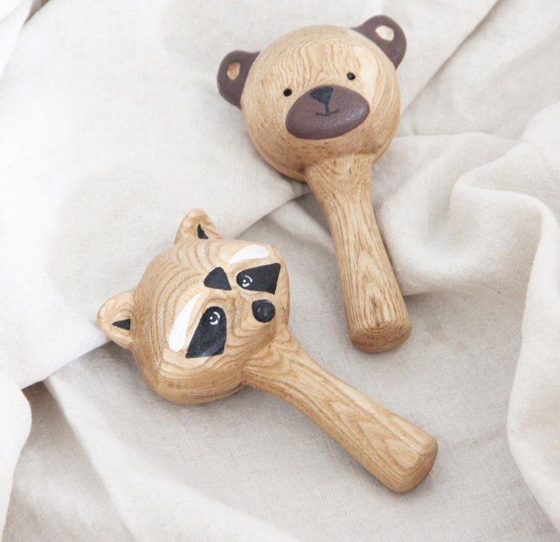 Wooden rattle, wooden toys for toddlers,gift baby shower, first toy,gift newborn - 满月礼盒 - 木头 咖啡色