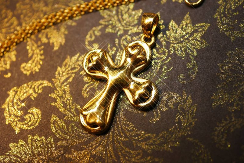 黄金吊坠-十字架-黄金坠子-黄金十字架 - 项链 - 24k 金 金色