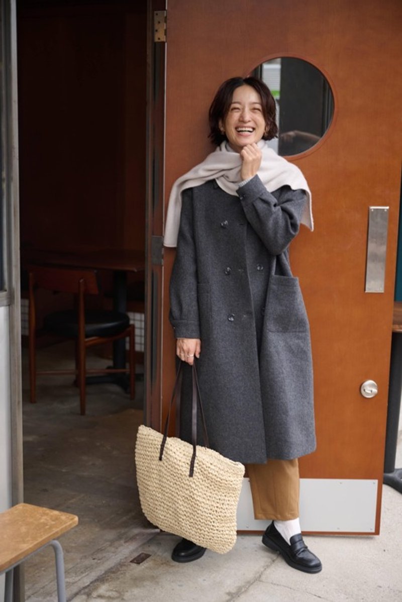 增添知性与成熟氛围 羊毛大衣 长版大衣 双排扣大衣 深灰色 231208-2 - 女装休闲/机能外套 - 羊毛 