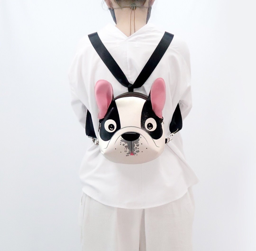 French Bulldog Mini backpack ,crossbody bag,hand painted bag,handmade backpack. - 后背包/双肩包 - 人造皮革 白色
