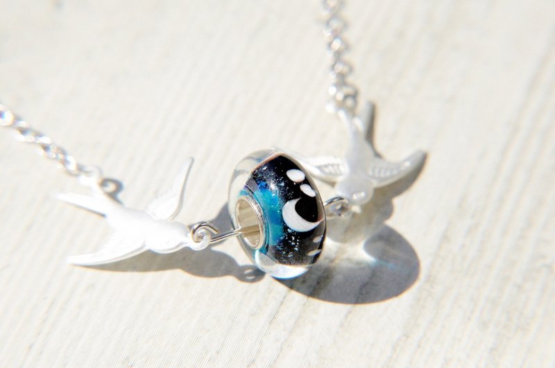 情人节礼物 / 简约感 / 口吹琉璃项链 锁骨链 短链 长链 - 飞向蓝色星芒宇宙的鸟 - 长链 - 玻璃 蓝色