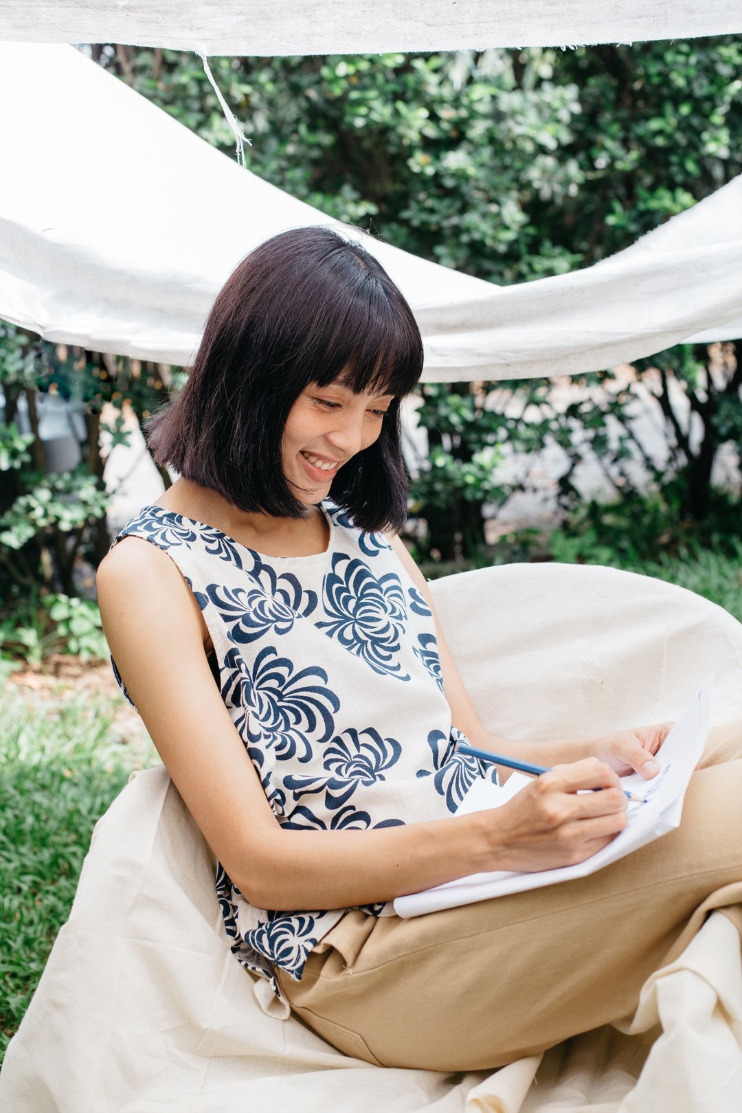Mulmul marigold tank top - 女装上衣 - 棉 蓝色