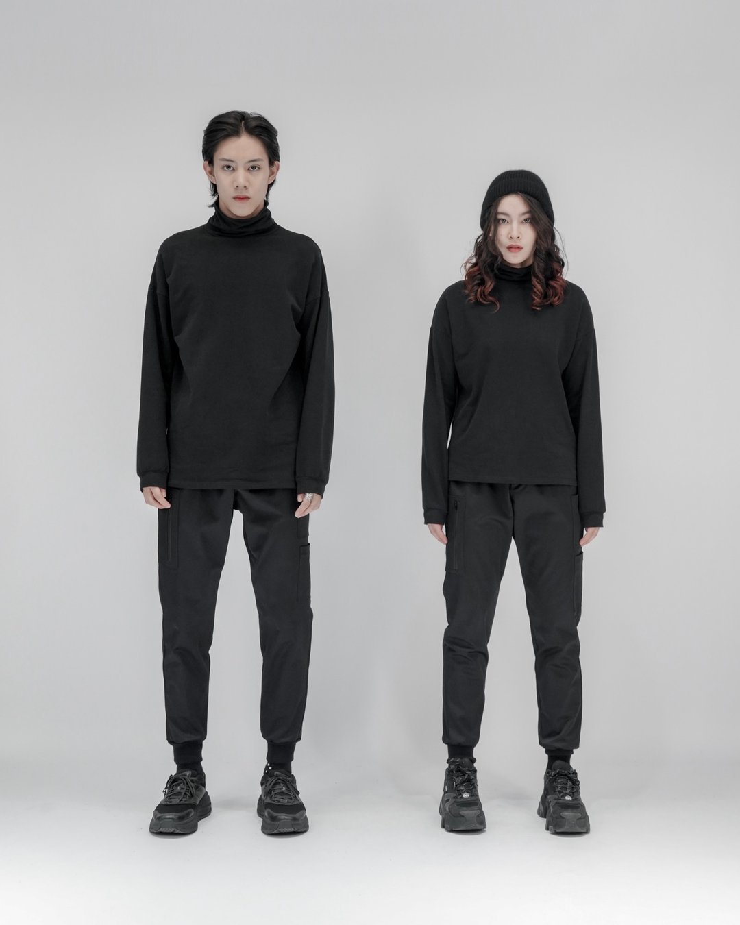 MUKK DESIGN 弹性宽高领棉质上衣 - 男装上衣/T 恤 - 棉 黑色