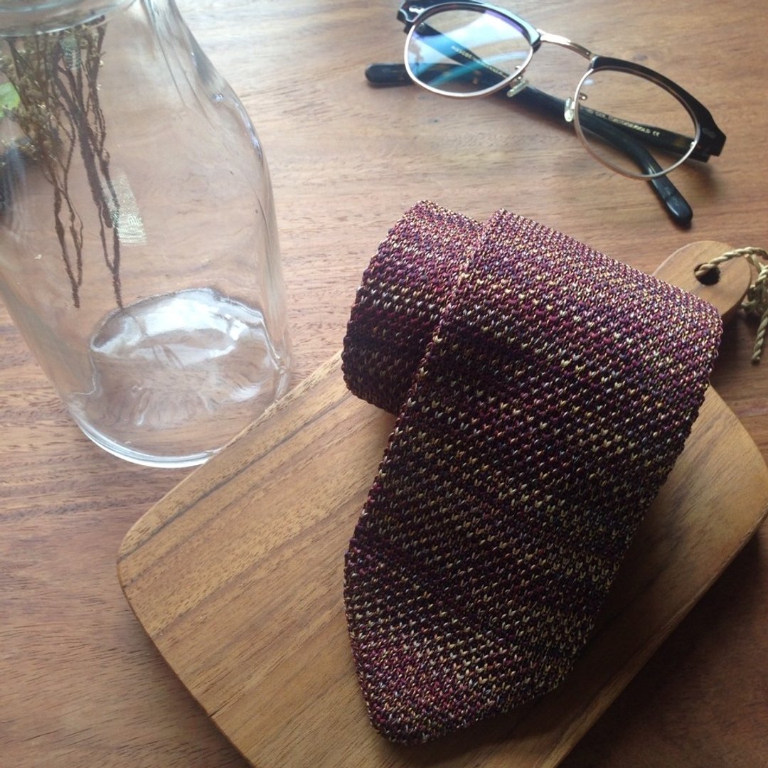 Knitted tie Multi-Red - 领带/领带夹 - 棉 红色