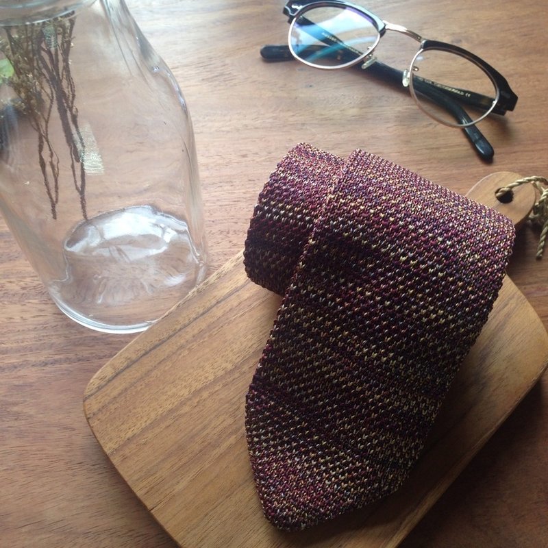 Knitted tie Multi-Red - 领带/领带夹 - 棉．麻 红色