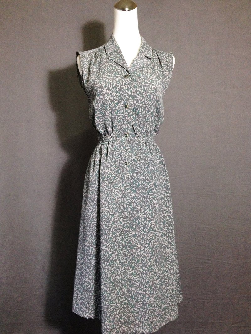 乒乓古着 [ 古着洋装/ 绿色叶子图腾无袖古着长洋装 ] 国外带回 VINTAGE - 洋装/连衣裙 - 其他材质 多色