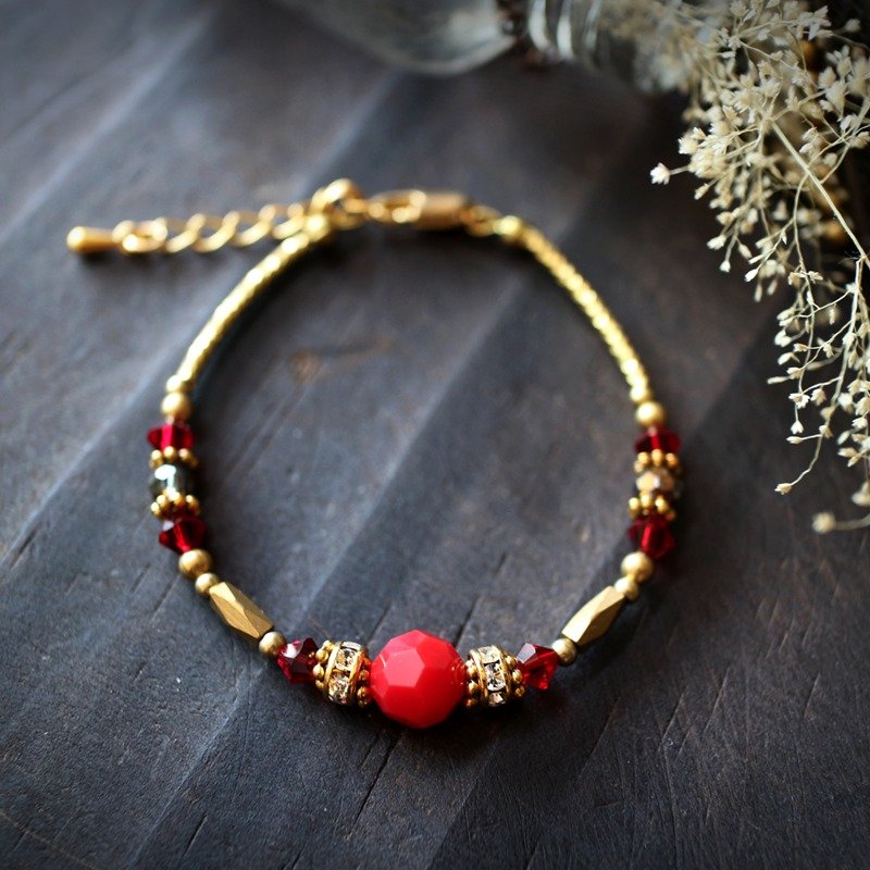 EF复古宫廷系列NO.54施华洛世奇珊瑚红璀璨水晶华丽手链 - 手链/手环 - 其他材质 红色