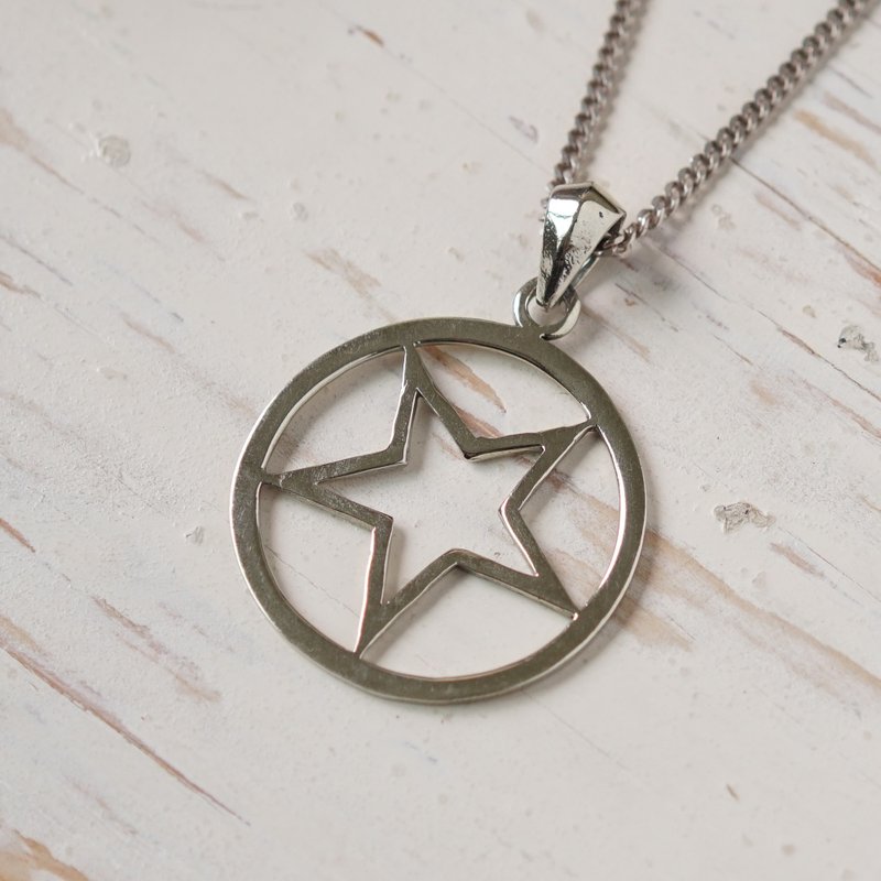 由 925 纯银制成的男女皆宜的星形圆圈吊坠项链最小 - 项链 - 纯银 银色