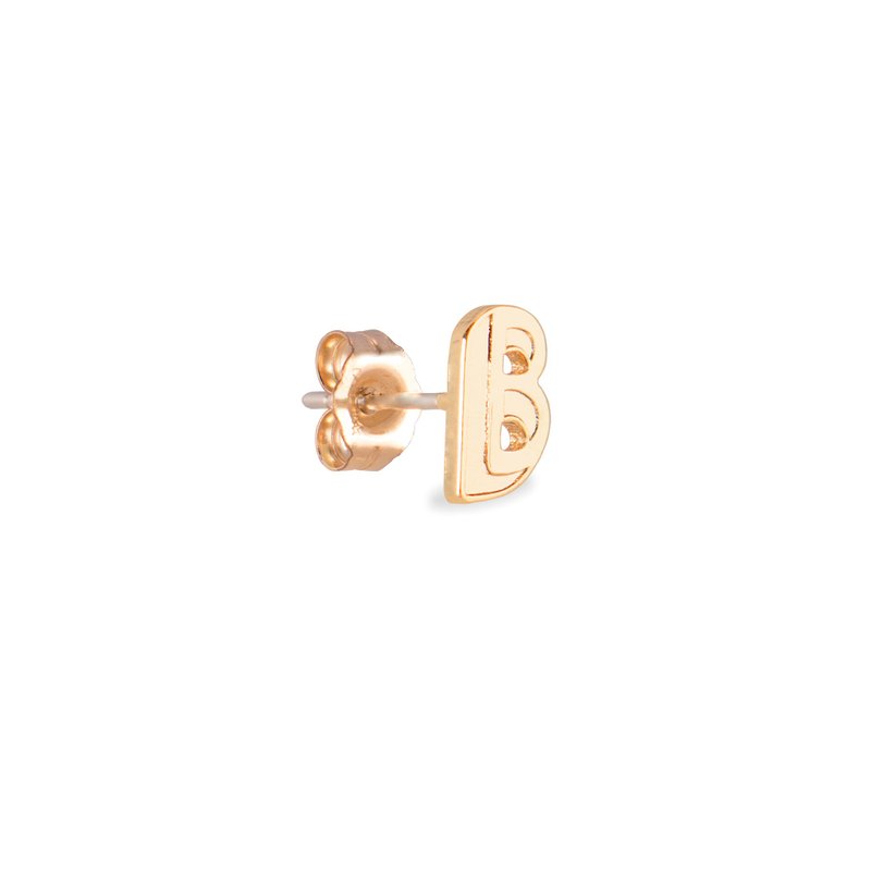 英文字母耳环 B -纯银镀金耳环 (单只) - 耳环/耳夹 - 纯银 金色