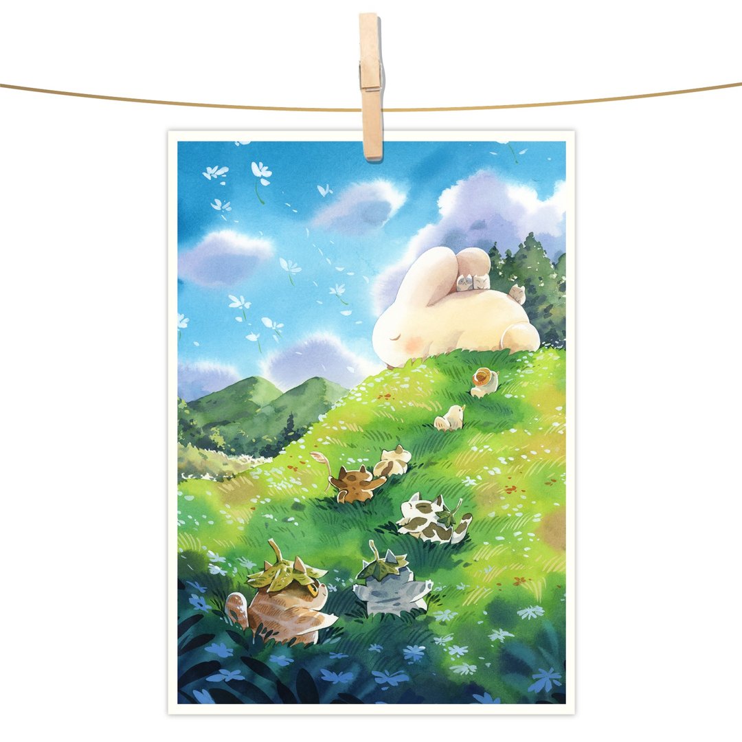afu水彩插画明信片 - 朵朵花丘 - 卡片/明信片 - 纸 