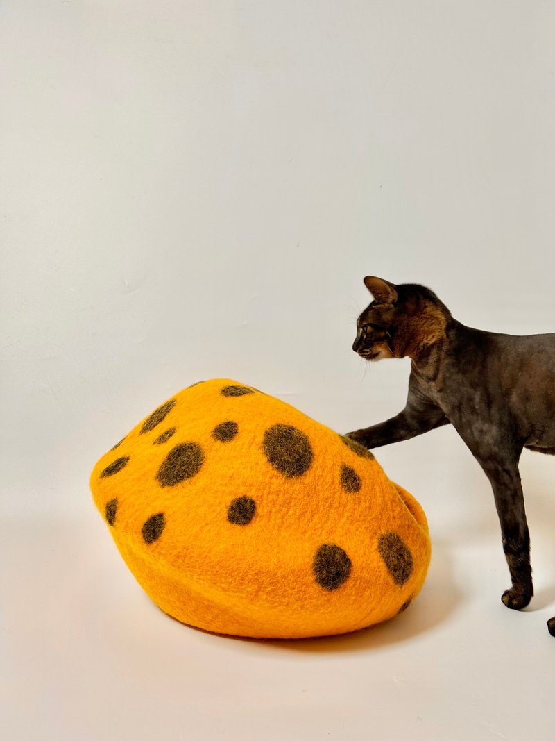 羊毛毡洞穴封闭式猫窝猫用品 - LeFunnyCat一颗奇怪的南瓜 - 床垫/笼子 - 羊毛 橘色